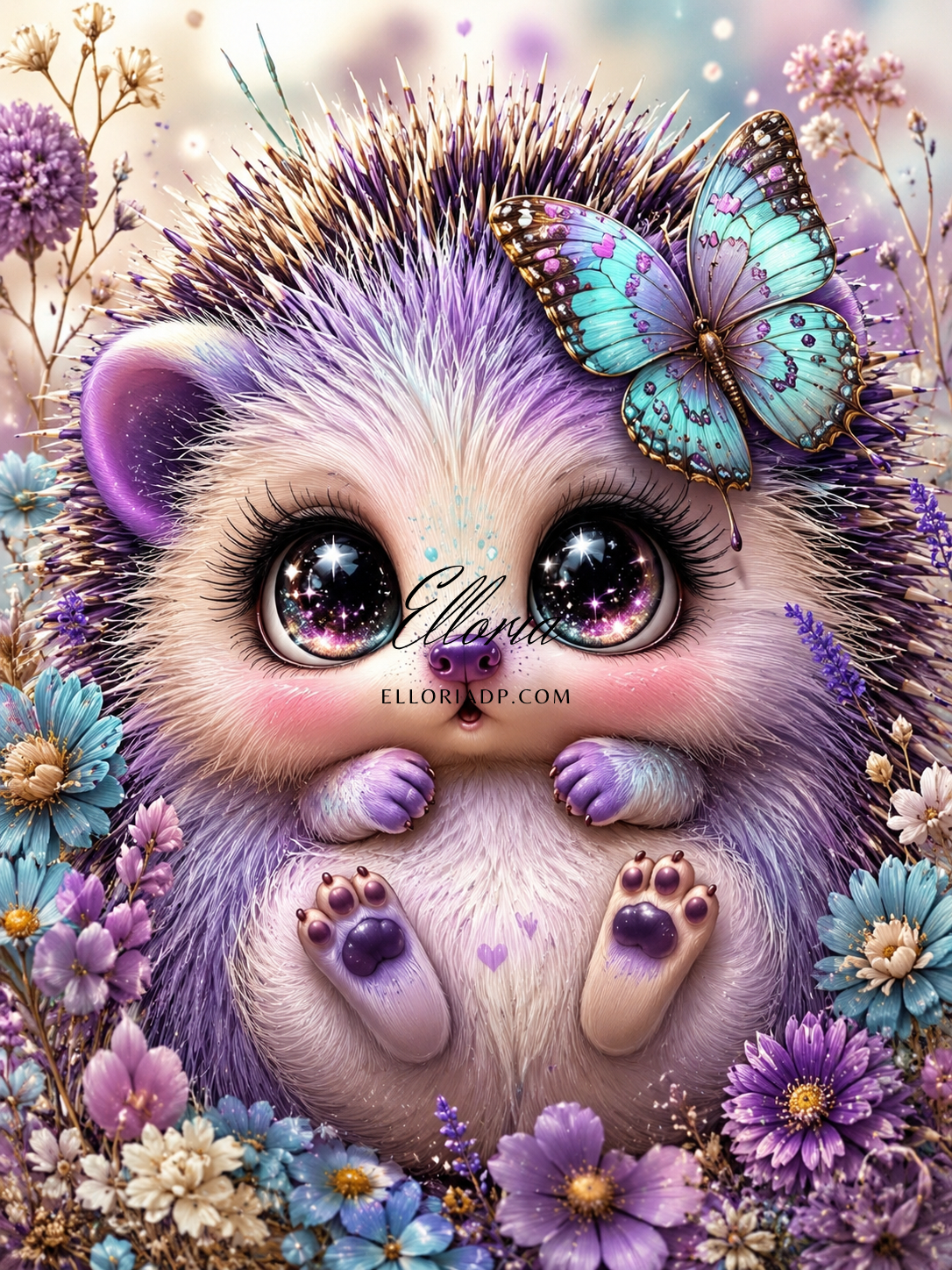 Hérisson des Étoiles Lavande – Diamond Painting Animal Kawaii | Elloria