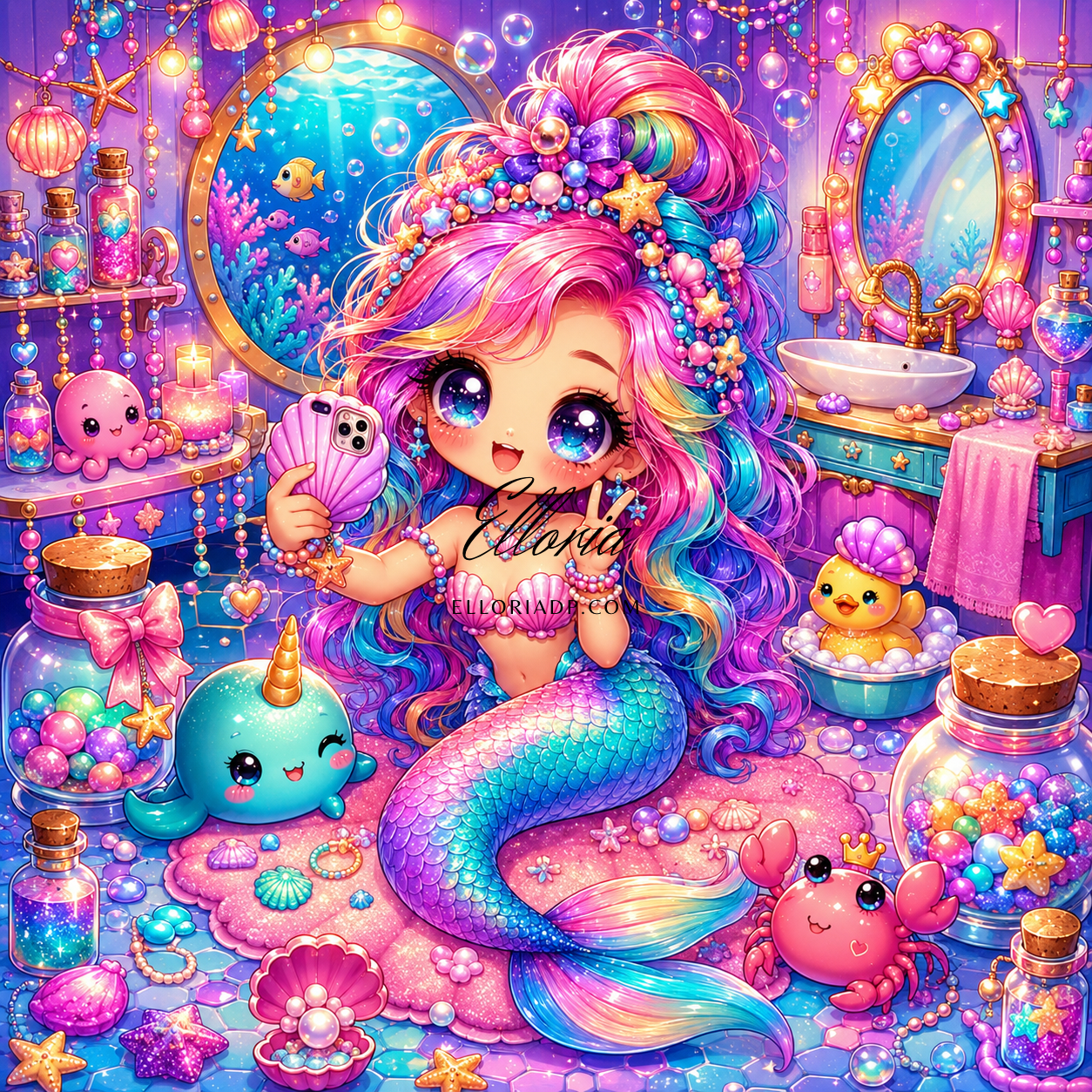 La Salle de Bain des Sirènes | Diamond Painting sirène chibi kawaii Elloria
