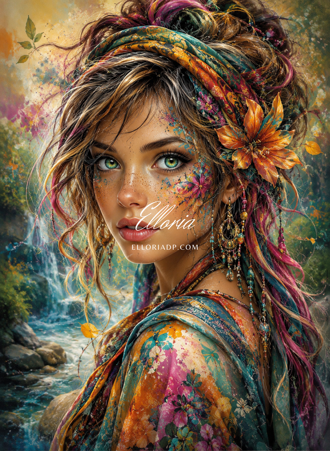 Diamond Painting Femme Bohème Artistique – Beauté Sauvage & Nature Enchantée | Collection Premium Elloria