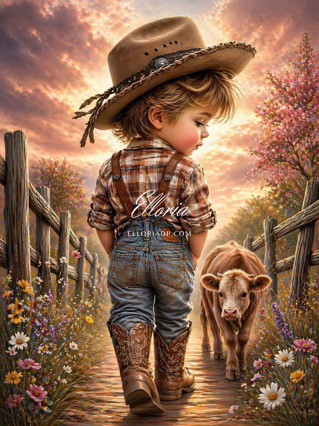 Diamond Painting Little Cowboy & Calf – Elloria