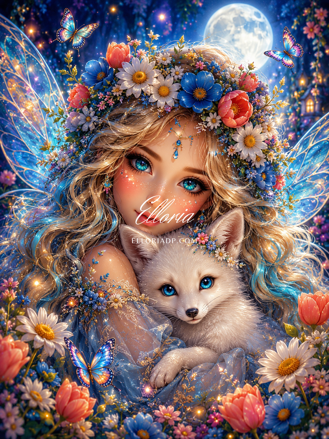La Fée des Fleurs et son Renardeau | Diamond Painting féerique Elloria