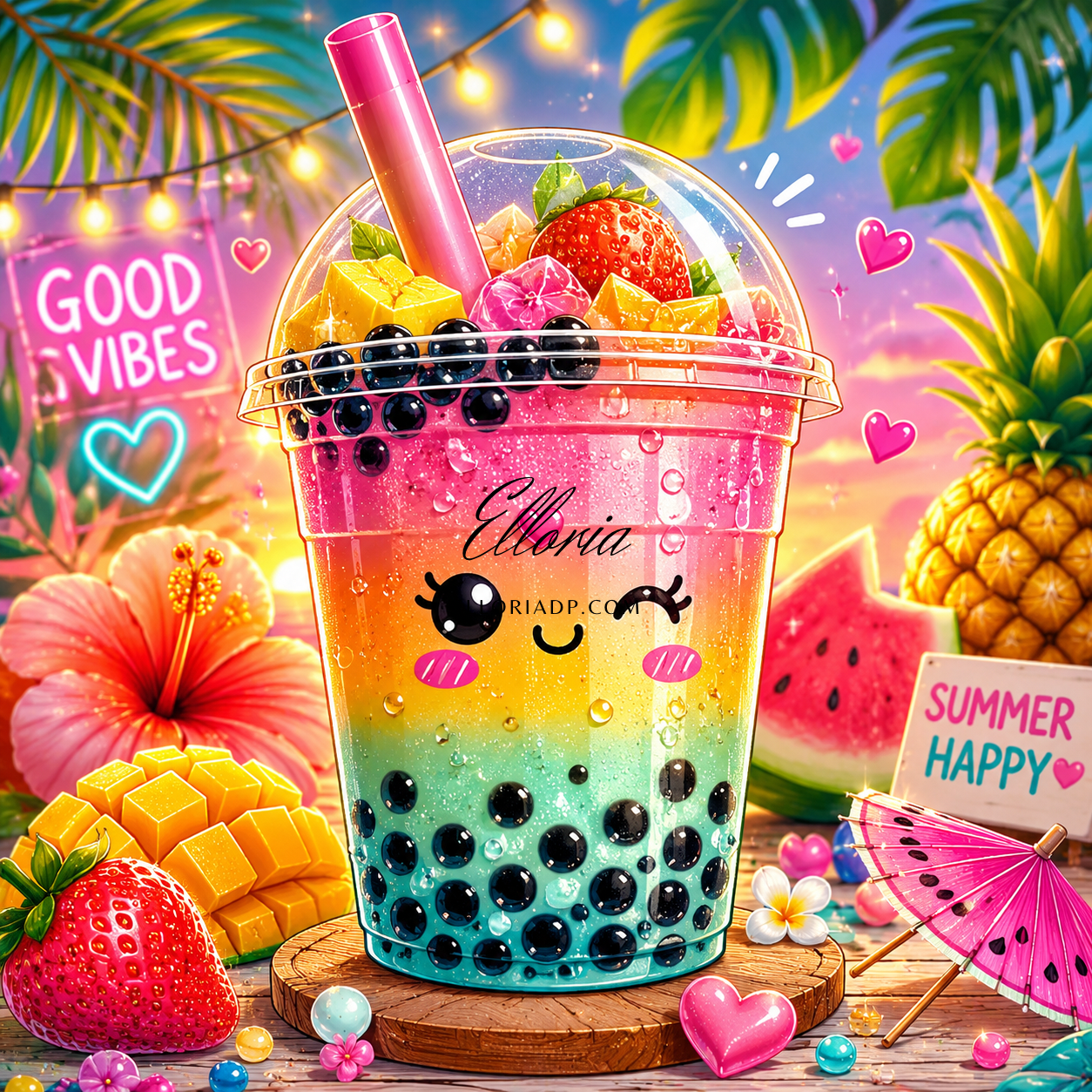 Bubble Tea Tropical | Diamond Painting 50x50 cm | Collection Ellozest