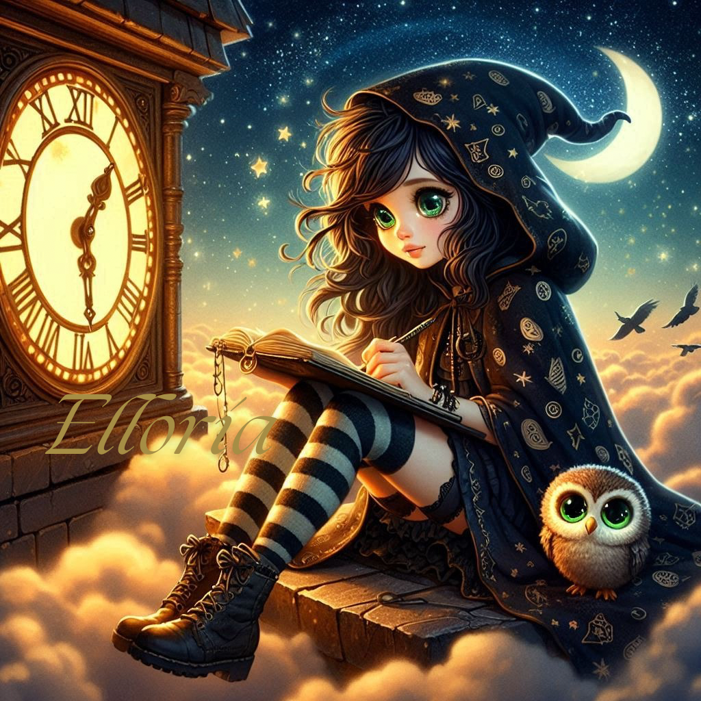 đâš Diamond Painting | La Petite SorciĂšre du Temps & son Hibou | Collection Elloria Nocturna