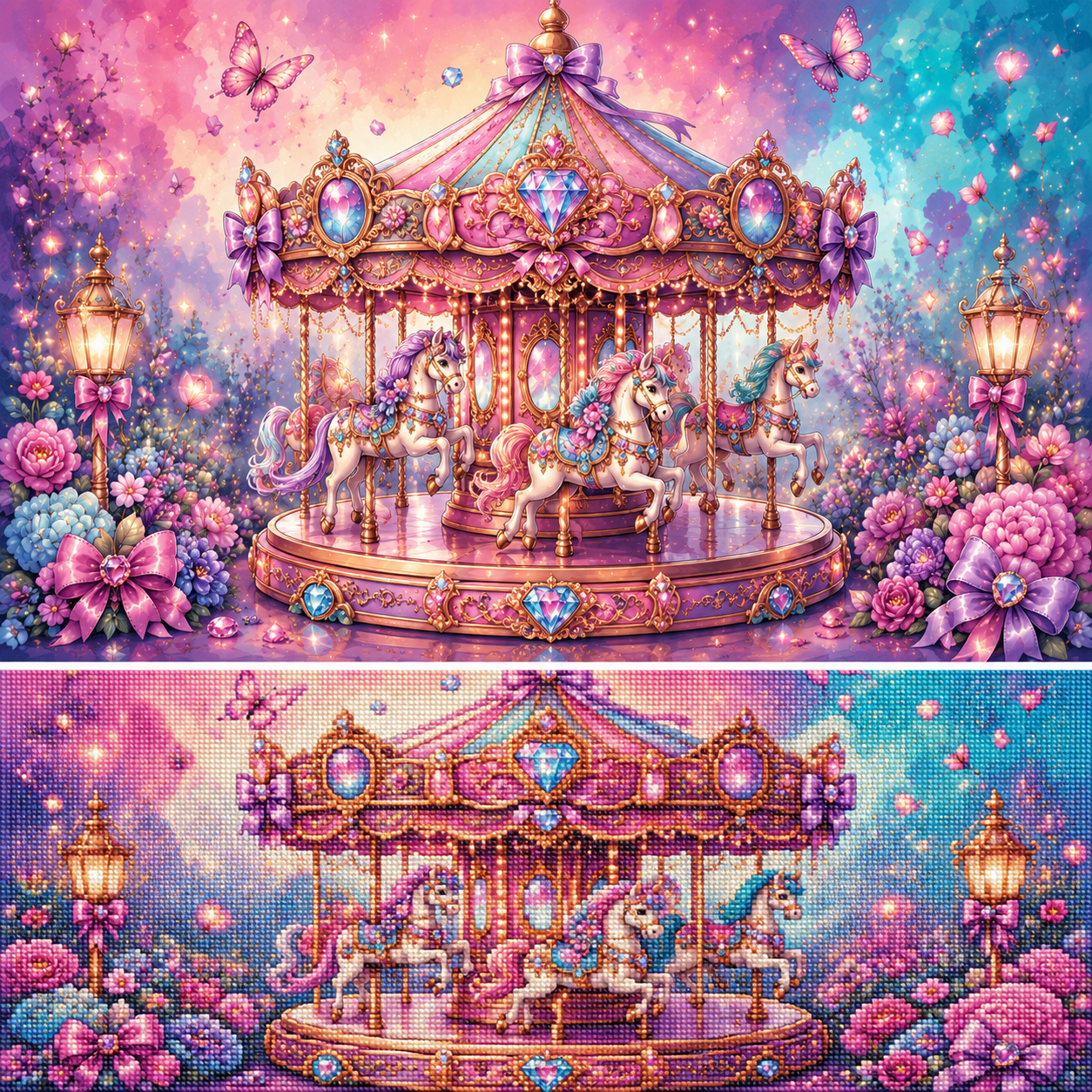 Diamond Painting Carrousel Licornes & Diamants – Rêve Féerique Pastel | Collection Premium Elloria