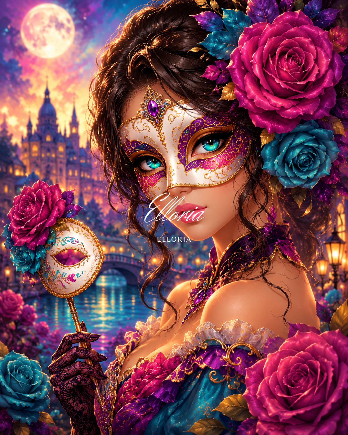 La Rose du Bal Masqué – Diamond Painting Romance et Masque Vénitien | Elloria