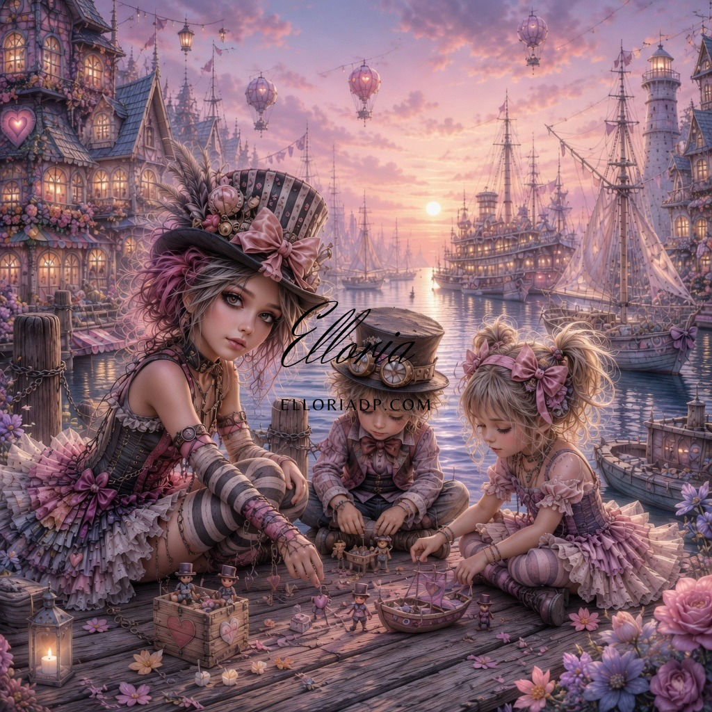 Diamond Painting Port Fantasy Steampunk – Enfants Féeriques & Univers Pastel | Collection Premium Elloria