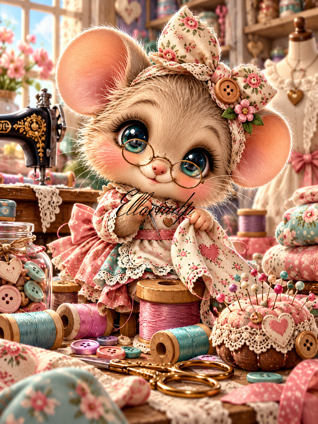 Rosalie la petite couturière – Diamond Painting souris | Elloria