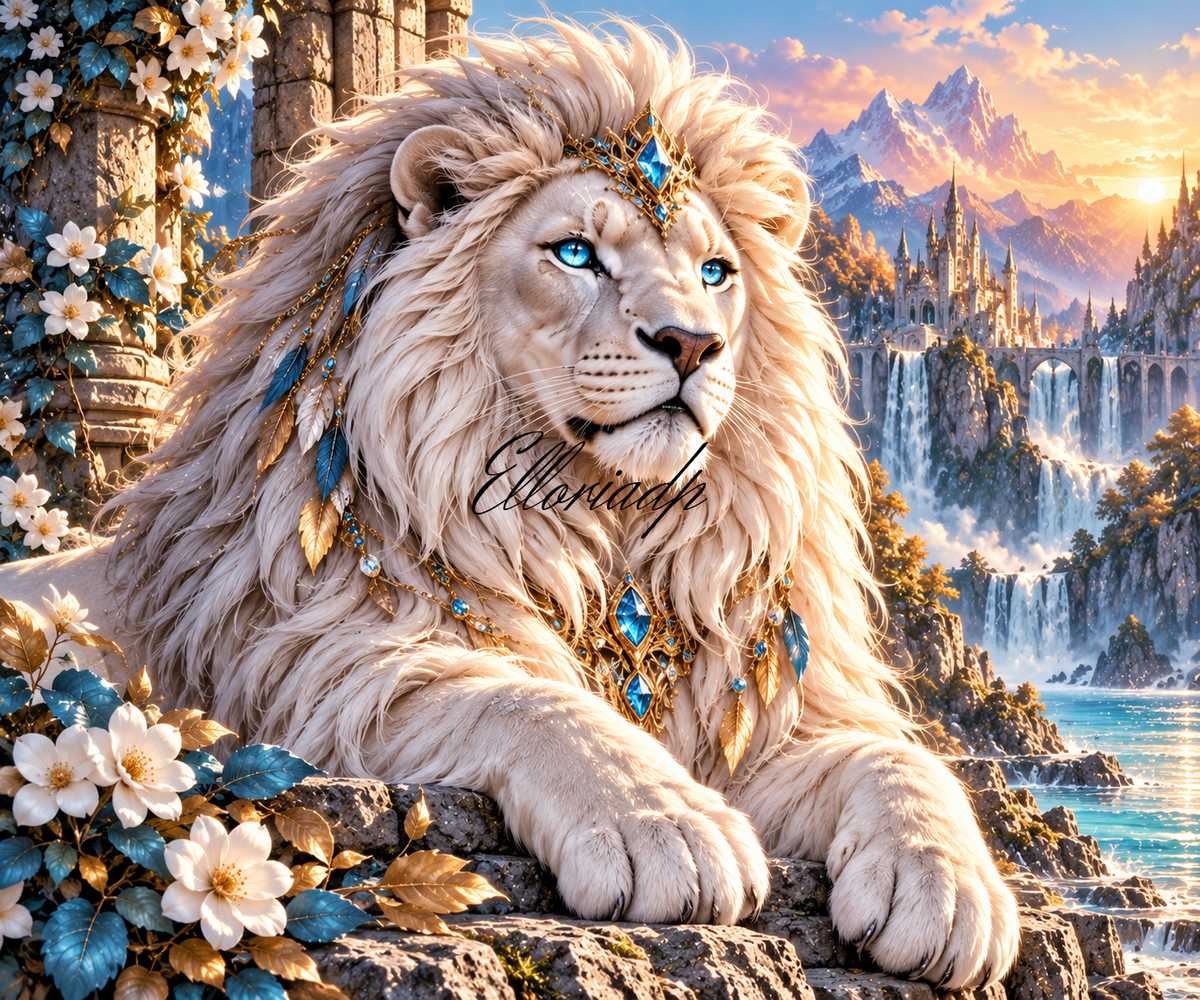 Le Souverain d’Azur – Diamond Painting Lion Blanc | Elloria