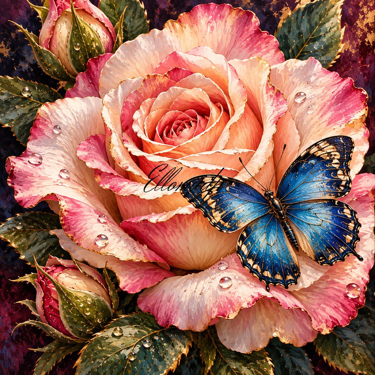 Diamond Painting Rose et Papillon Bleu â Rose des Songes | Elloria