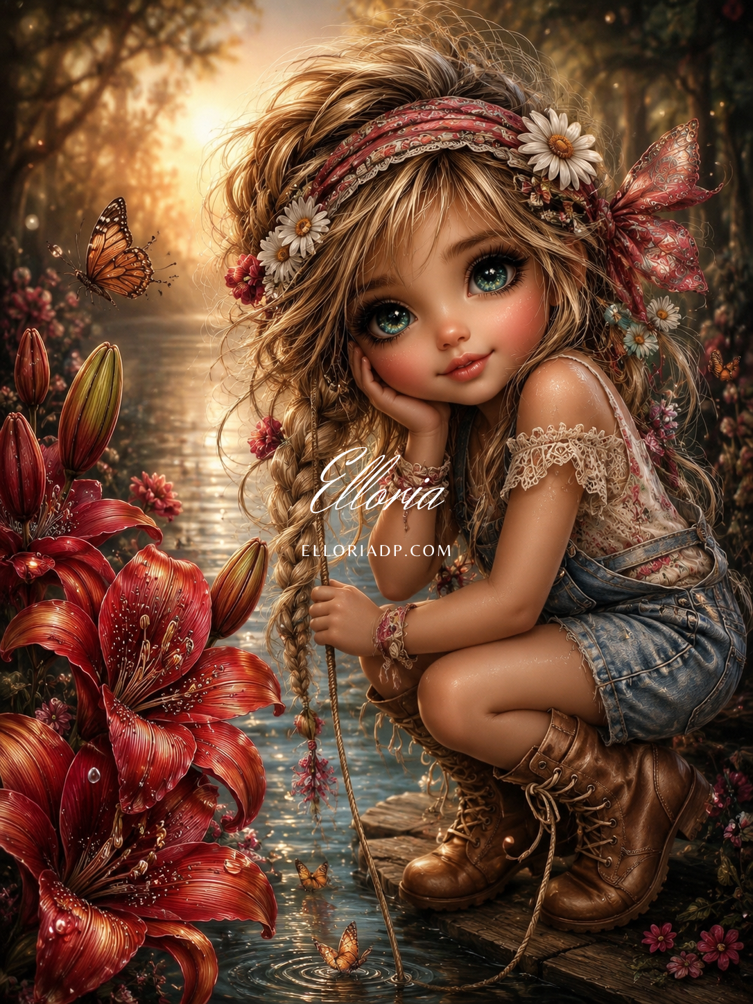 Lily au Bord de l’Eau – Diamond Painting Bohème aux Lys Rouges | Elloria