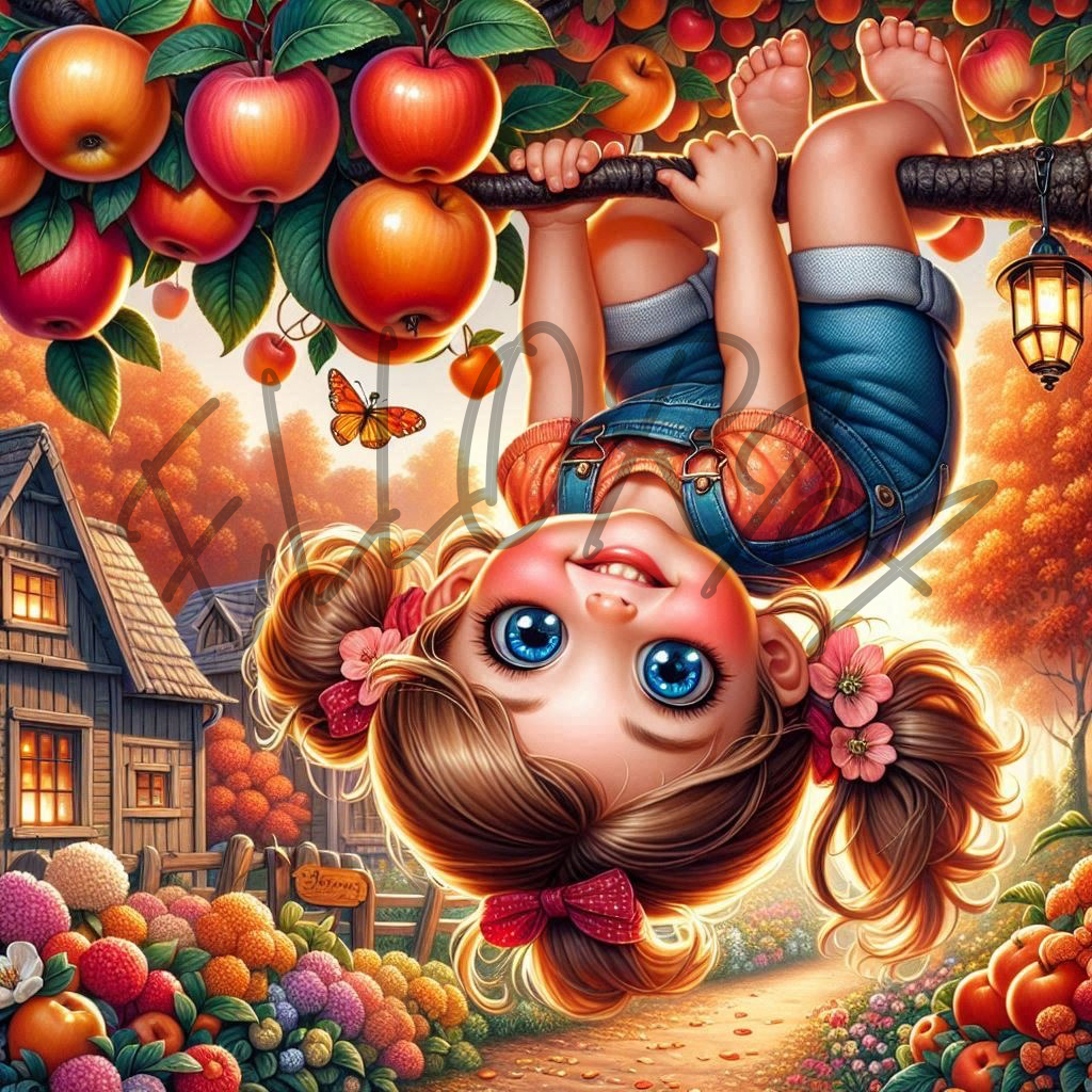 Diamond Painting Fillette au Verger – Kit complet Elloria | Enfance joyeuse & couleurs d’automne