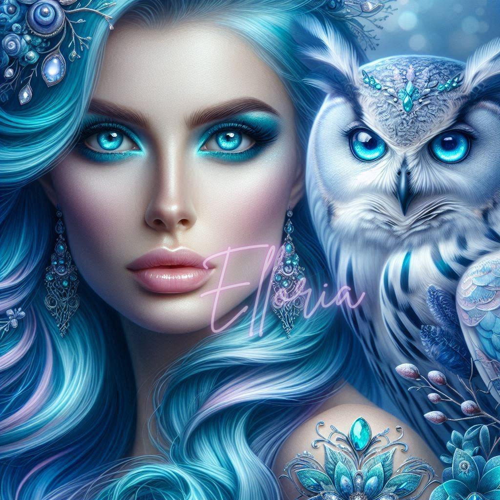 Kit Diamond Painting – Femme mystérieuse et hibou bleu cristal