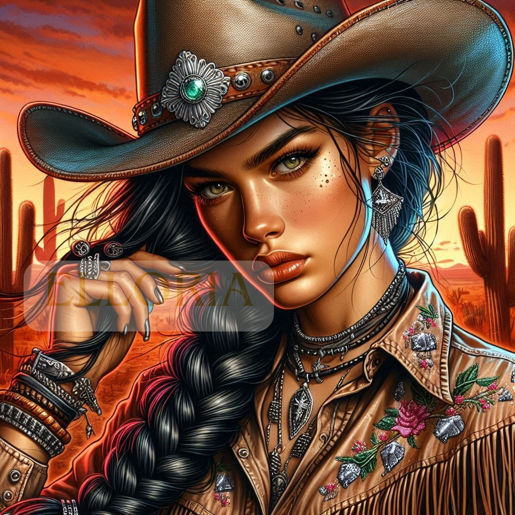 Kit Diamond Painting – Cowgirl du désert au coucher de soleil