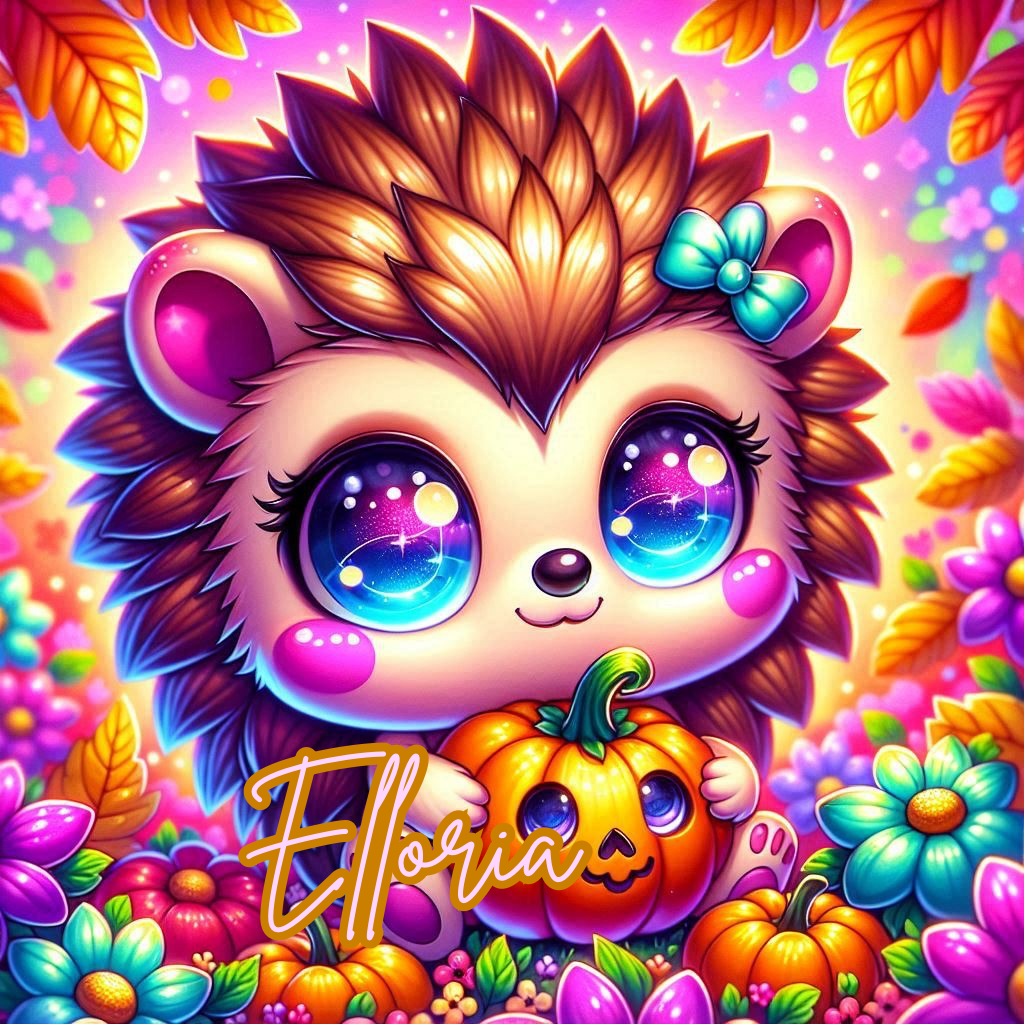 ✨ Diamond Painting – Hérisson Chibi d’Automne & Citrouille Magique – Kit Complet Elloria ✨