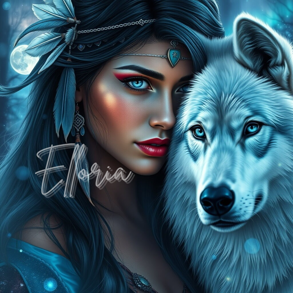 Diamond Painting – Femme Mystique et Loup Blanc – Kit Complet Elloria