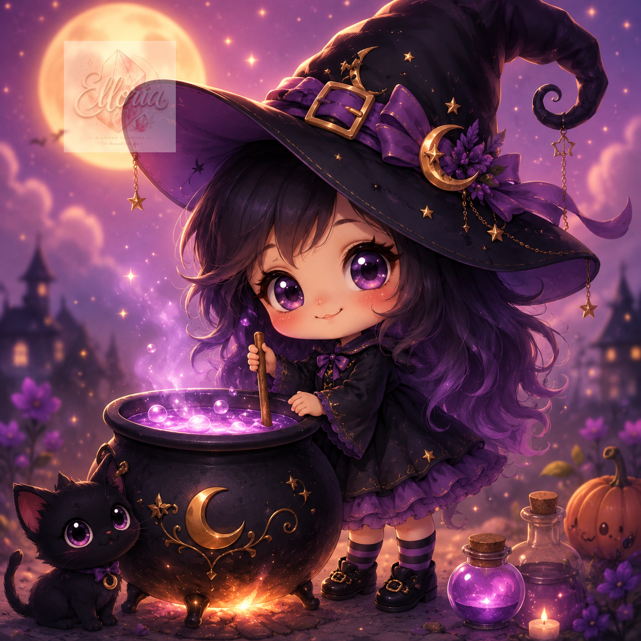 Diamond Painting Mini Sortilège – Sorcière Chibi | Elloria