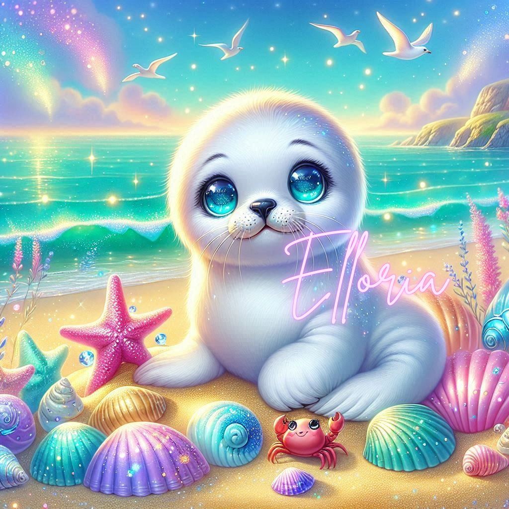 Diamond Painting Bébé Phoque Féerique – Kit complet Elloria | Mer & coquillages colorés