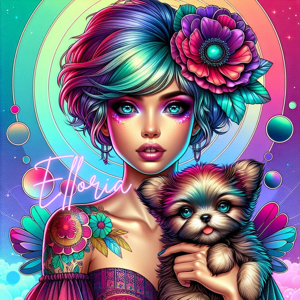 Diamond Painting Femme Féerique & Chiot – Kit complet Elloria | Portrait coloré et magique