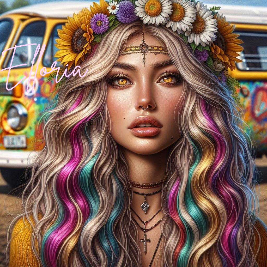 Diamond Painting Femme Bohème – Kit complet Elloria | Couronne de fleurs & style hippie chic
