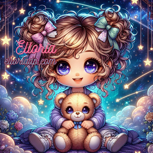 🌙 Diamond Painting – Lila et son Ourson Étoilé