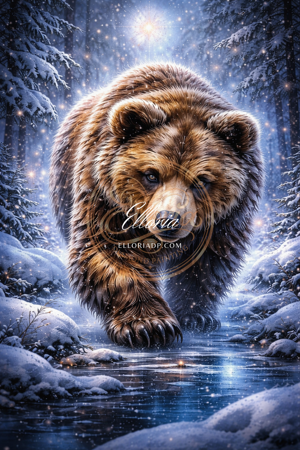 Diamond Painting Ours Majestueux en Forêt Hivernale – Lumière Boréale | Elloria