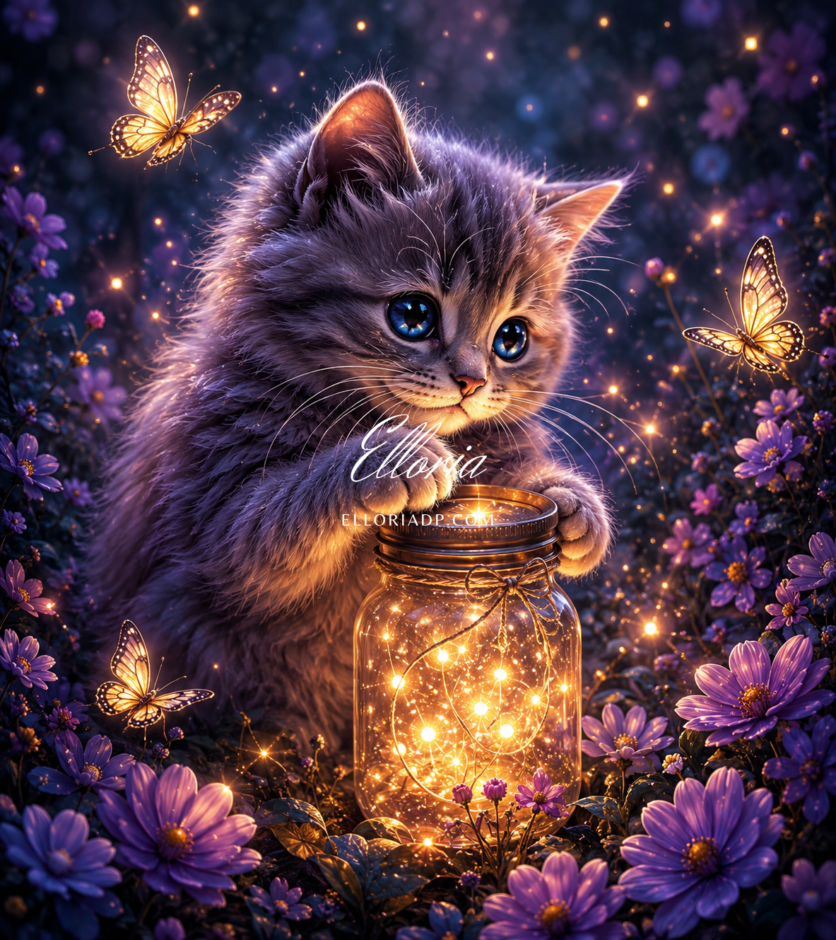 Chaton des Lueurs Magiques Diamond painting Elloria