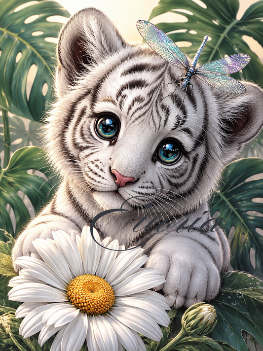 Diamond Painting Un Matin de Libellule – Bébé Tigre Blanc | Elloria