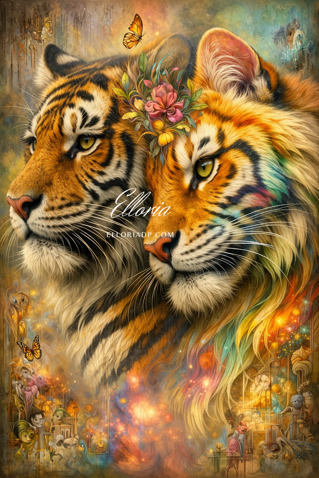 🐯✨ **Elloria – Diamond Painting

Les Gardiens d’Or**