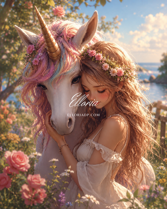 Diamond Painting Licorne Féerique & Jeune Fille – Univers Pastel Enchanté | Collection Premium Elloria
