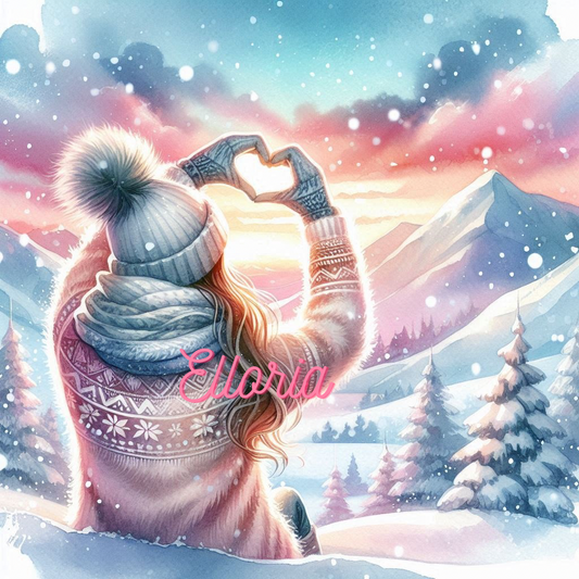 Diamond Painting – Liora, étreinte au coucher de soleil d’hiver 💙❄️