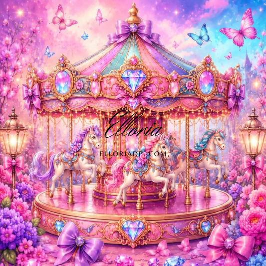 Diamond Painting Carrousel Licornes & Diamants – Rêve Féerique Pastel | Collection Premium Elloria