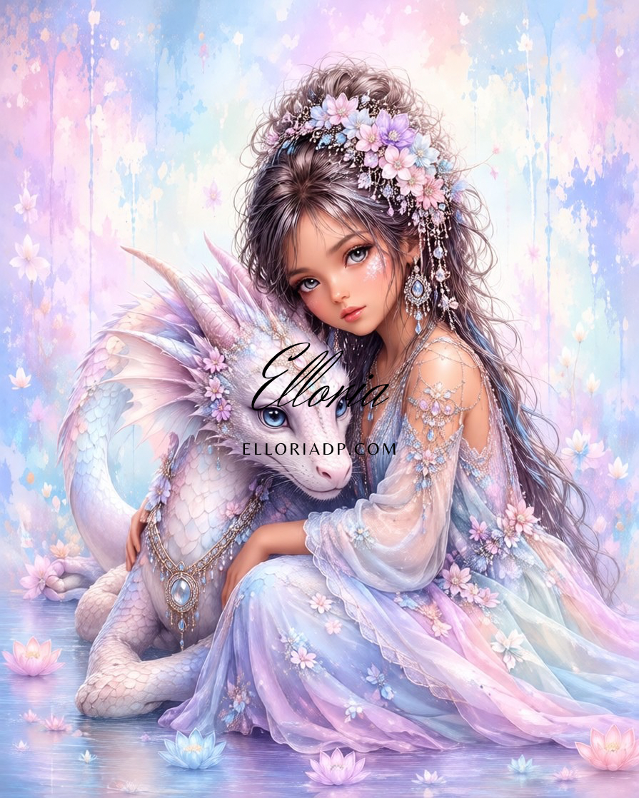 Lyséa et son Dragon de Lune Diamond painting Elloria