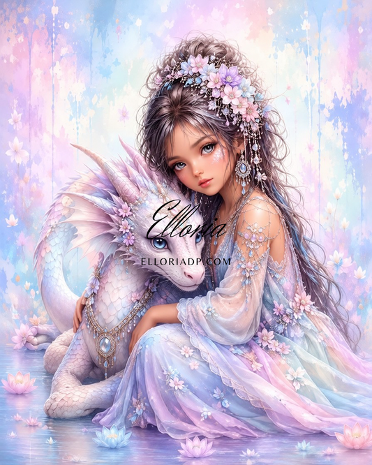 Lyséa et son Dragon de Lune Diamond painting Elloria