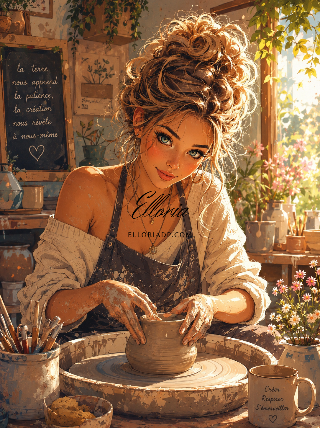 L’Atelier de Terre | Diamond Painting femme potière et atelier créatif Elloria