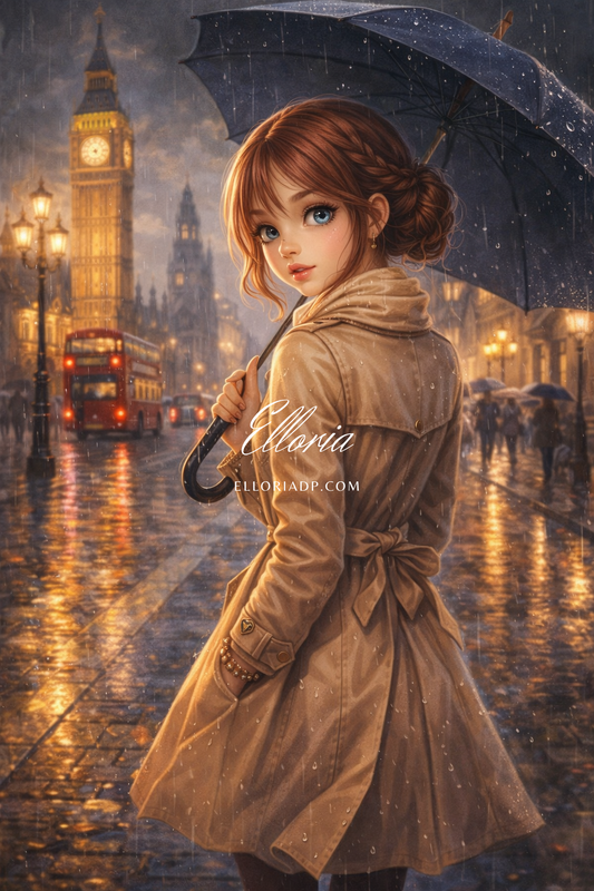 Diamond Painting Femme Sous la Pluie à Londres – Élégance Nocturne | Elloria