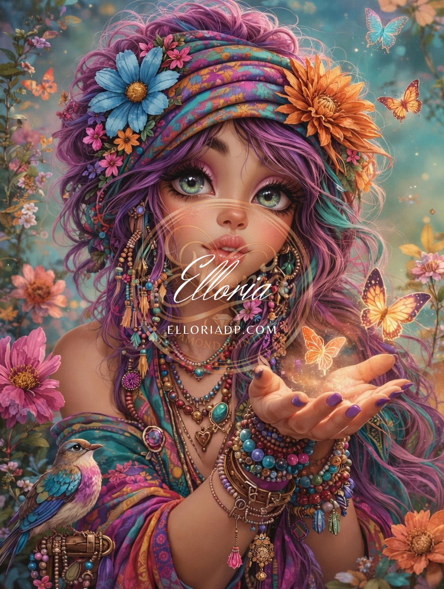 Diamond Painting Muse Bohème aux Papillons – Magie Colorée | Elloria