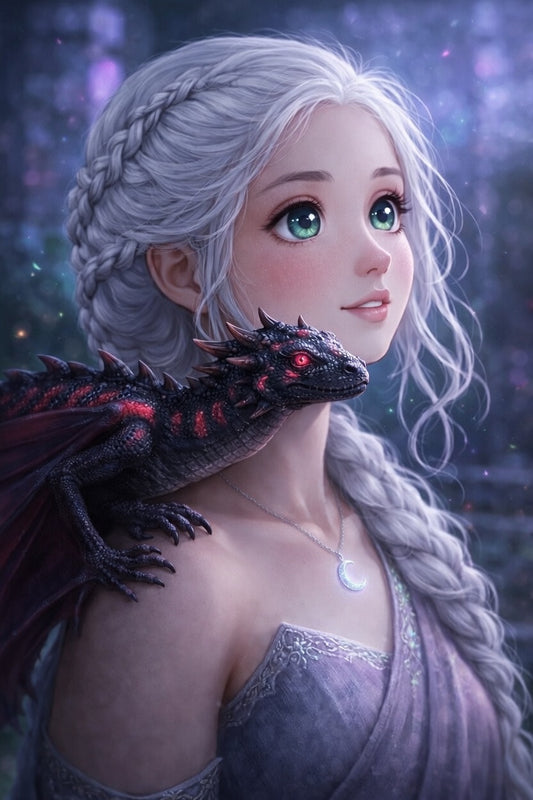Diamond Painting Fille & Dragon Noir – Lien Mystique Féérique | Elloria