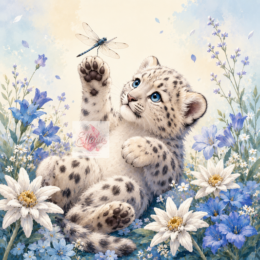 Diamond Painting Attrape-moi si tu peux – Bébé Léopard des Neiges | Elloria