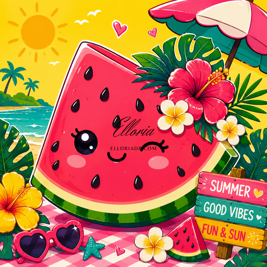 Pastèque Summer Kawaii | Diamond Painting 40x40 cm | Collection Ellozest
