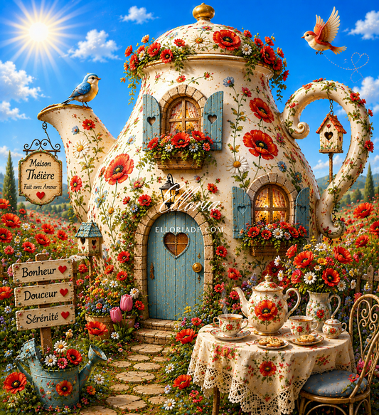 La Maison Théière aux Coquelicots | Diamond Painting féerique Elloria