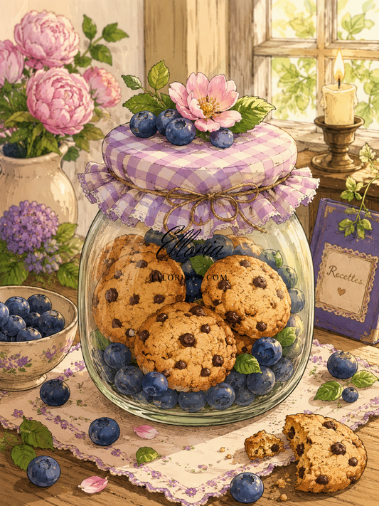 Diamond Painting Cookies & Myrtilles Cottagecore – Douceur Gourmande & Ambiance Vintage | Collection Premium Elloria