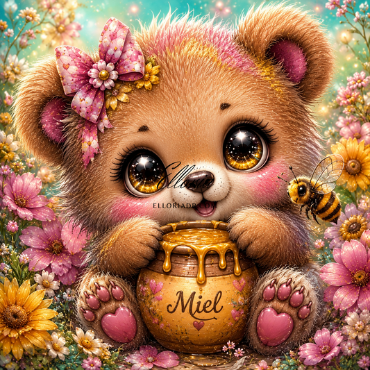 Bébé Ourson du Miel Enchanté | Diamond Painting Animal Féerique