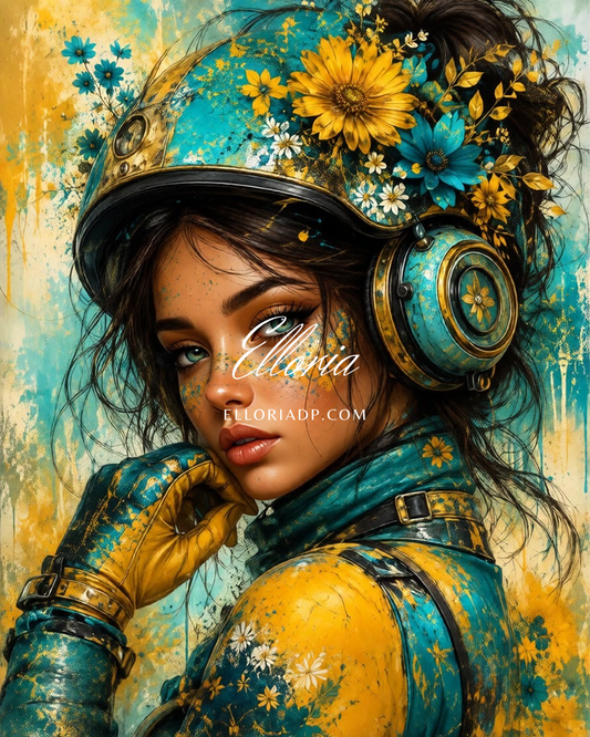 Casque Fleuri – Éclat de Liberté 🌻💙✨Diamond painting Elloria