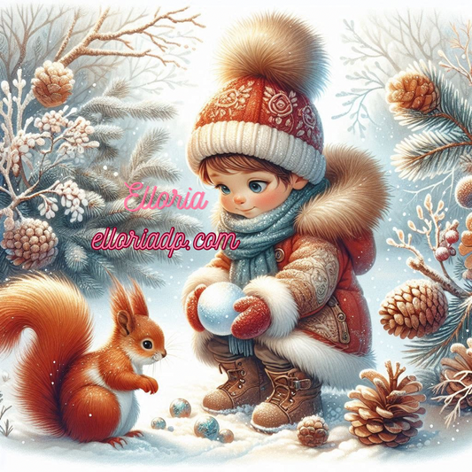 🖼️ Diamond Painting – Petit Arthur et l’écureuil d’hiver