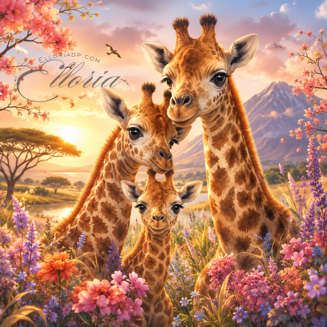 Diamond Painting Tendres Girafes | Famille de Girafes | Création Originale Elloria