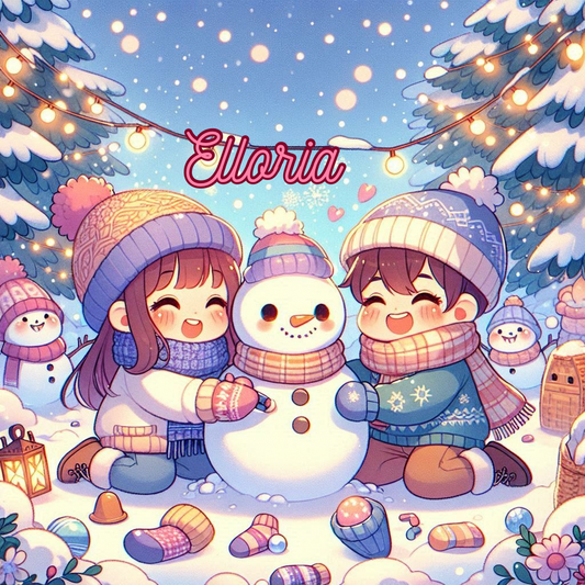 💎 Diamond Painting – Les Enfants et le Bonhomme de Neige