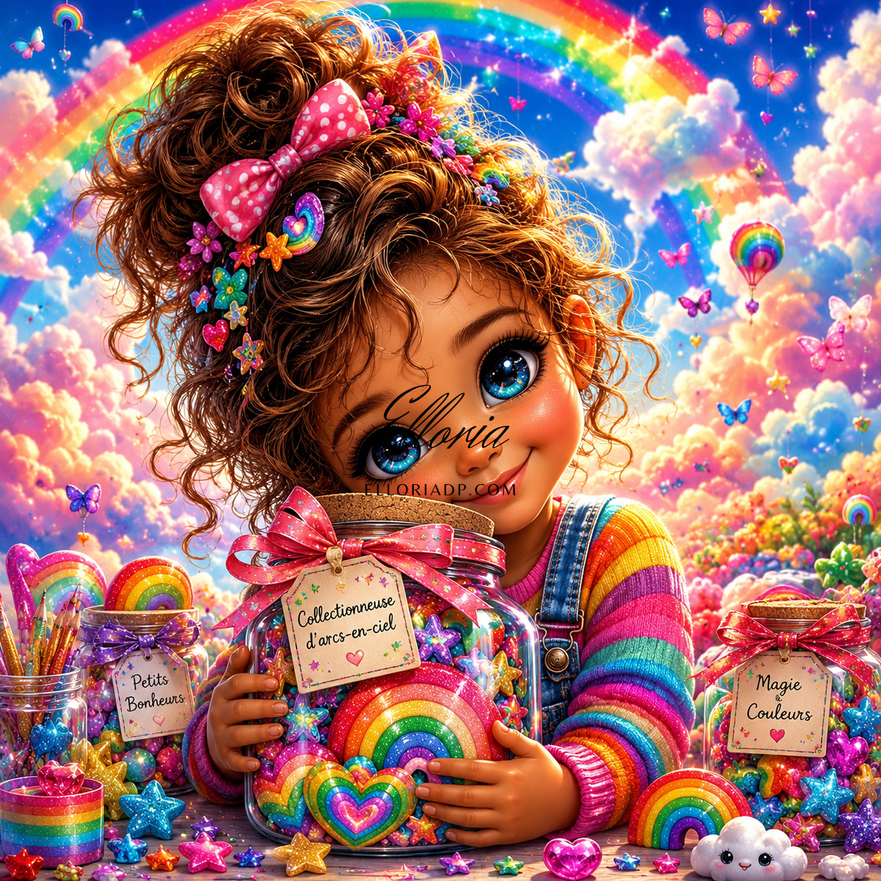 La Collectionneuse d’Arcs-en-ciel | Diamond Painting enfant coloré Elloria