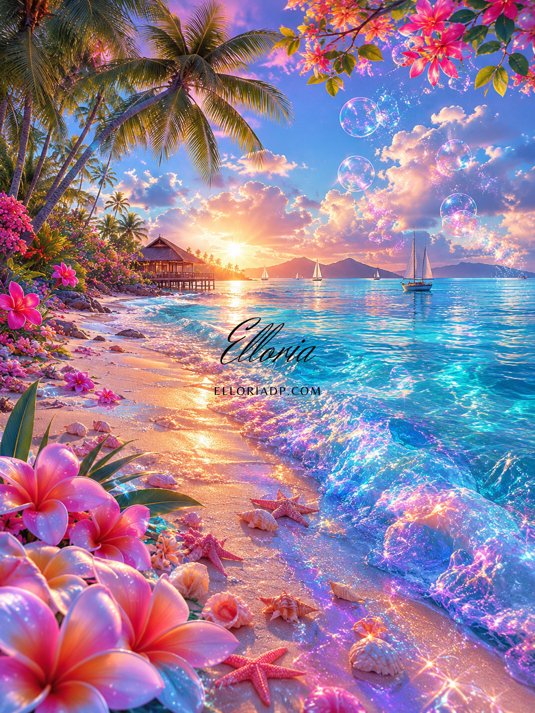 Diamond Painting Plage Tropicale Féerique – Coucher de Soleil & Océan Scintillant | Collection Premium Elloria