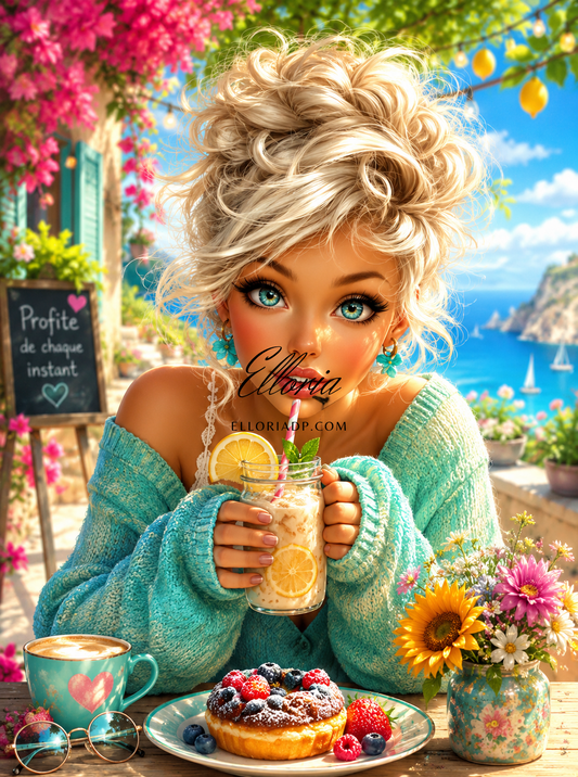 Dolce Vita Citronnée | Diamond Painting été, citron et mer turquoise Elloria