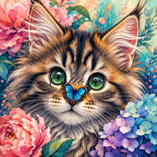 Diamond Painting Chaton & Papillon Bleu | Elloria